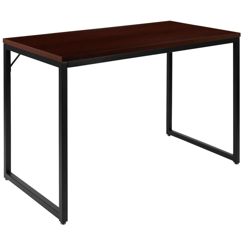 Tiverton Industrial Modern Desk - Commercial Grade Office Computer Desk and Home Office Desk - 47" Long (Mahogany/Black)