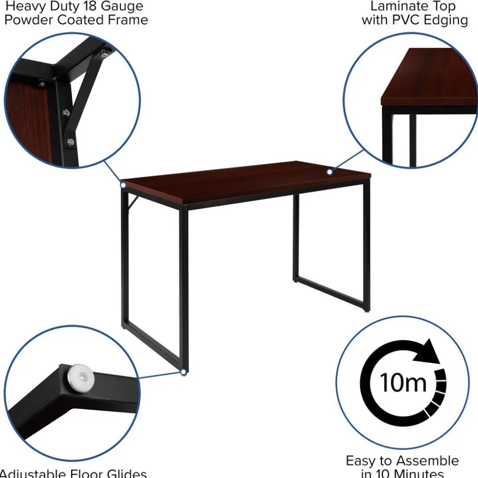 Tiverton Industrial Modern Desk - Commercial Grade Office Computer Desk and Home Office Desk - 47" Long (Mahogany/Black)