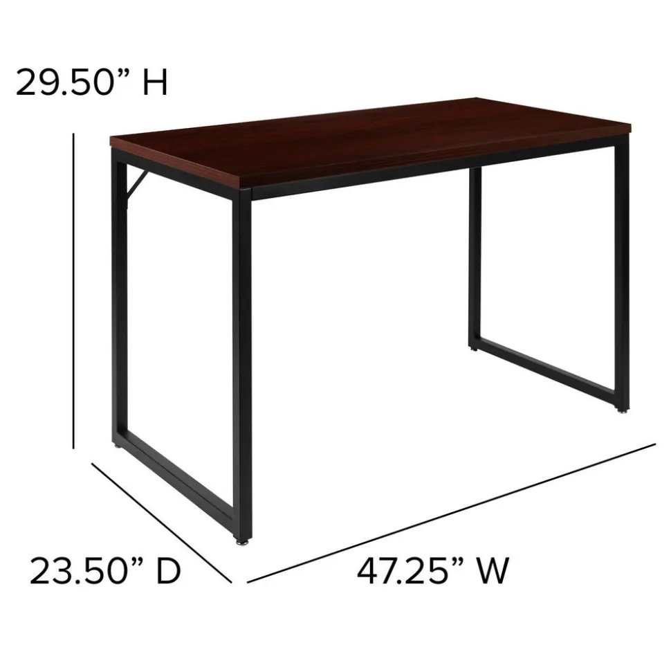 Tiverton Industrial Modern Desk - Commercial Grade Office Computer Desk and Home Office Desk - 47" Long (Mahogany/Black)