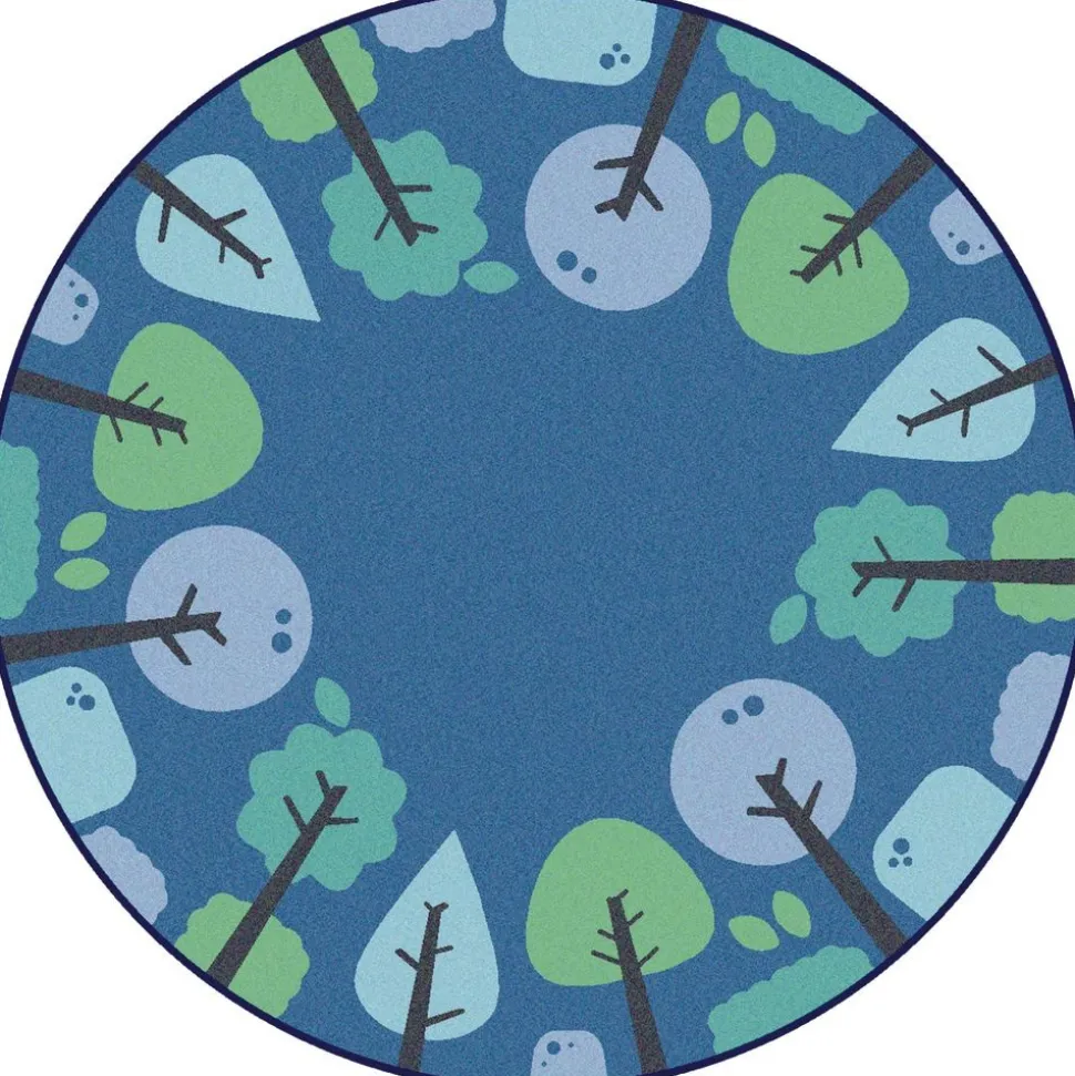 Tranquil Trees Blue 6' Round KIDSoft Premium Carpet