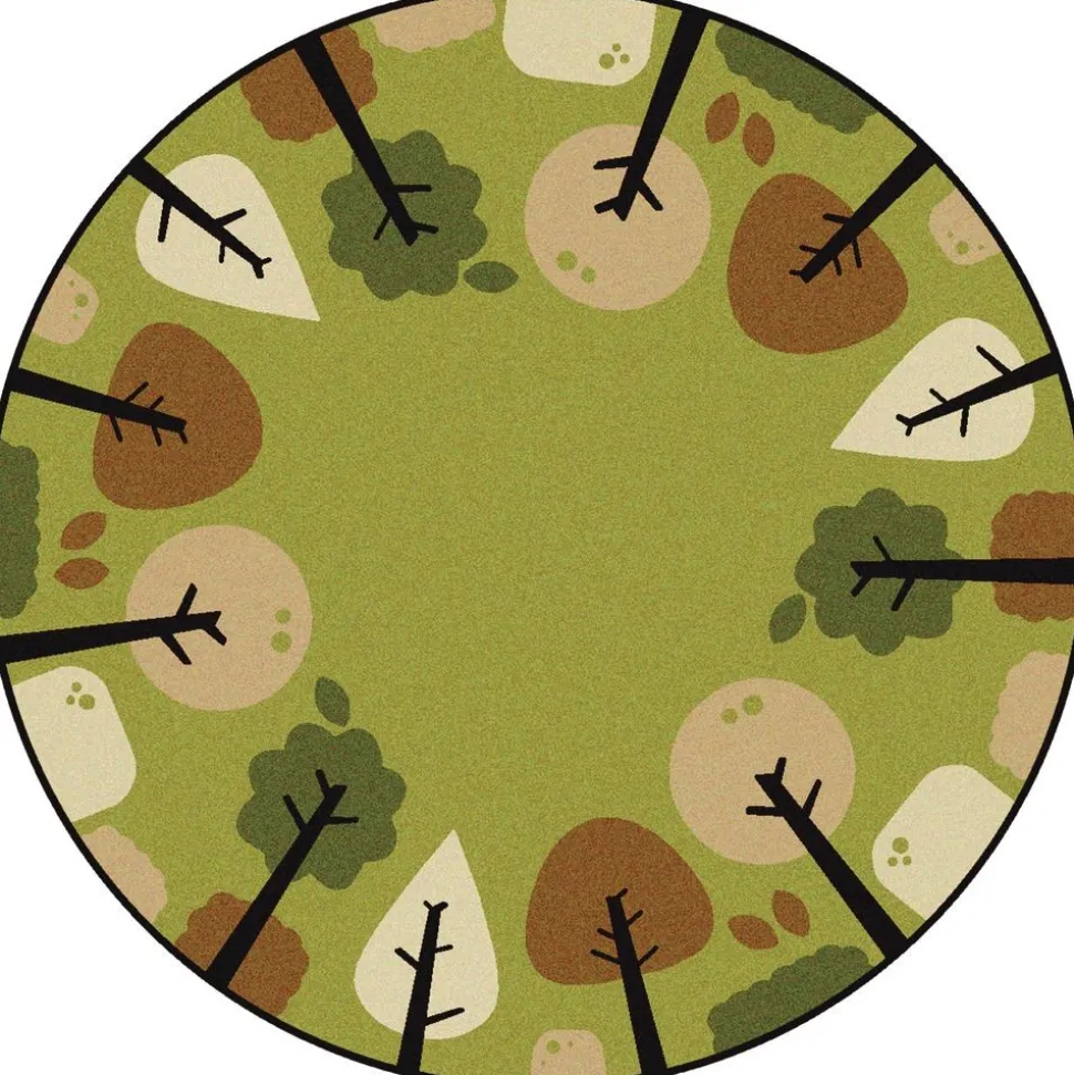 Tranquil Trees Green 6' Round KIDSoft Premium Carpet