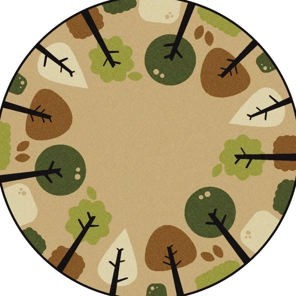 Tranquil Trees Tan 6' Round KIDSoft Premium Carpet