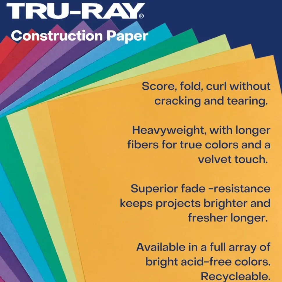 Tru-Ray® Assorted Bright Colors Sulphite Construction Paper, 12" x 18" - 50 Sheets