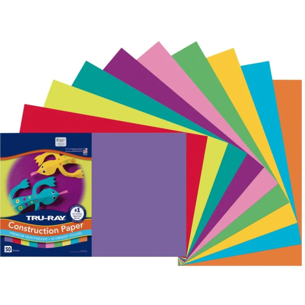 Tru-Ray® Assorted Bright Colors Sulphite Construction Paper, 12" x 18" - 50 Sheets