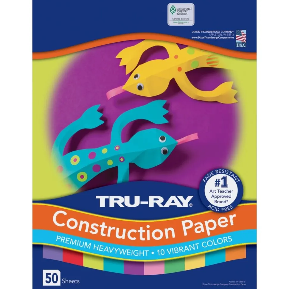 Tru-Ray® Assorted Bright Colors Sulphite Construction Paper, 12" x 18" - 50 Sheets