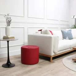 Tufted Round Ottoman 16" Height-Crimson