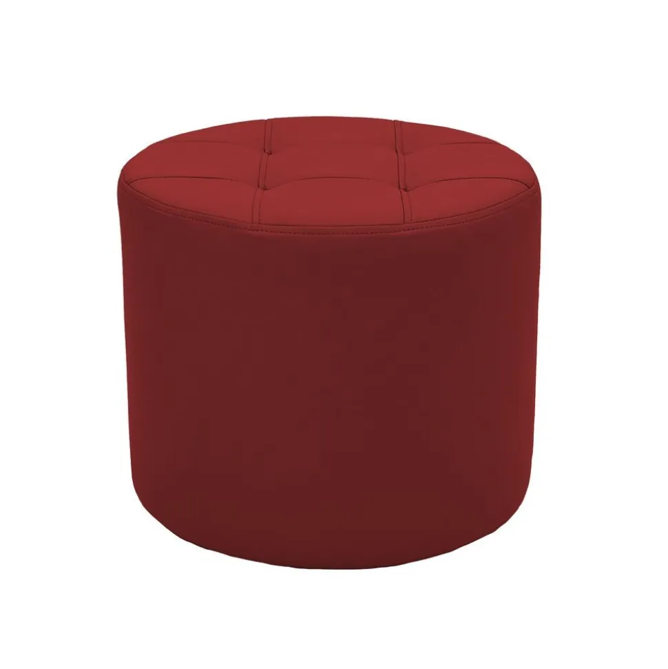 Tufted Round Ottoman 16" Height-Crimson