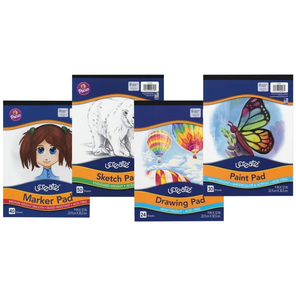UCreate Art Pad Bundle, 9"x12", 4 pads (Sketch, Drawing, Paint, Marker)