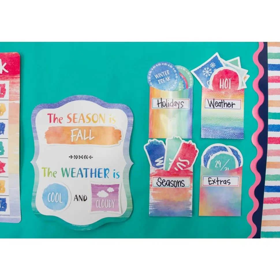 Watercolor Calendar Bulletin Board Set - 87 pcs