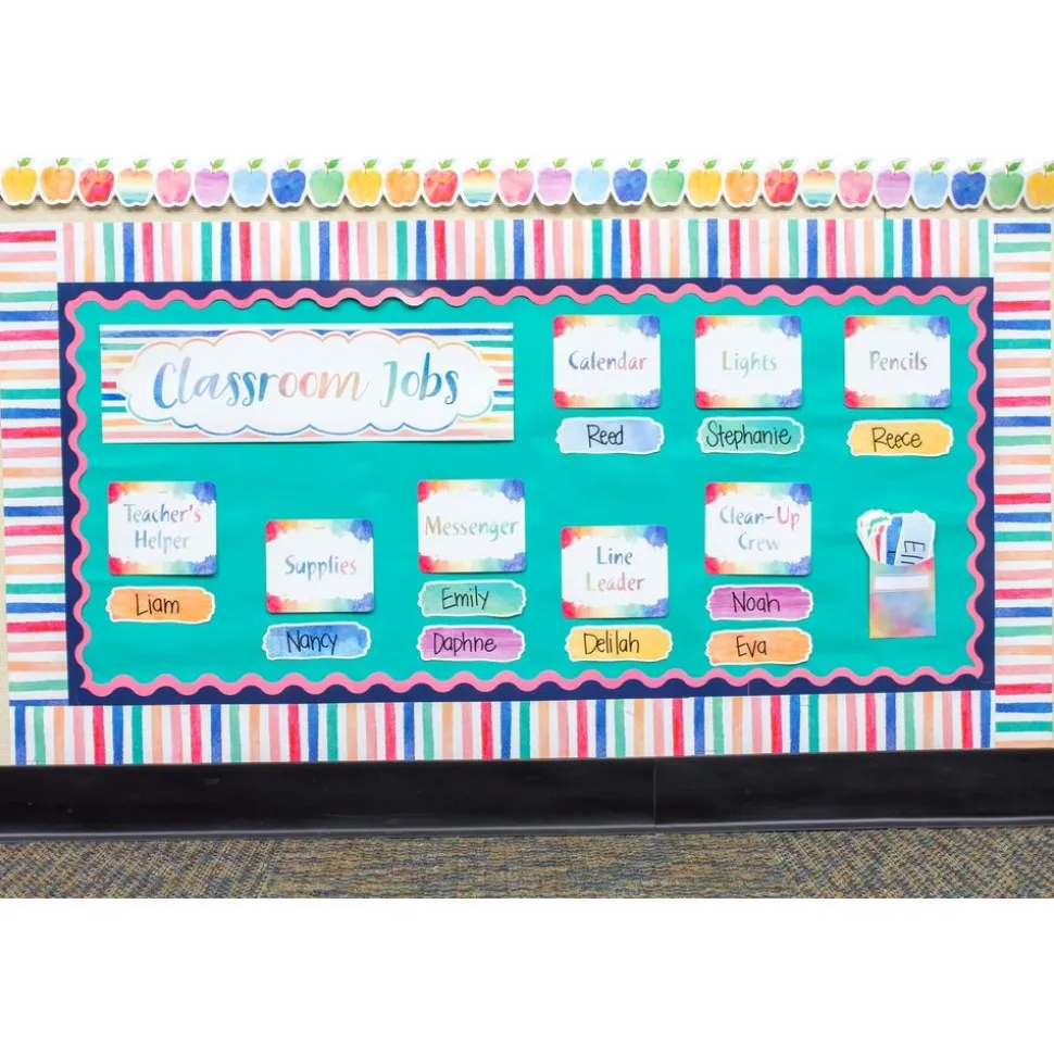 Watercolor Classroom Jobs Bulletin Board Set - 49 pcs