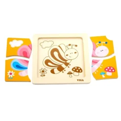Wooden Mini Flat Puzzle - 12 Piece Set with Storage Shelf