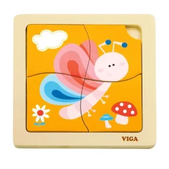 Wooden Mini Flat Puzzle - 12 Piece Set with Storage Shelf
