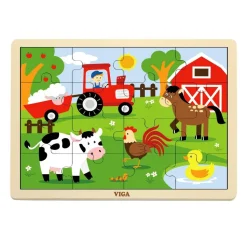 Wooden 16-Piece Puzzle - Set of 12 with Storage Shelf