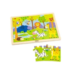 Wooden 24-Piece Puzzle - Set of 12 with Storage Shelf