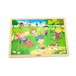 Wooden 24-Piece Puzzle - Set of 12 with Storage Shelf