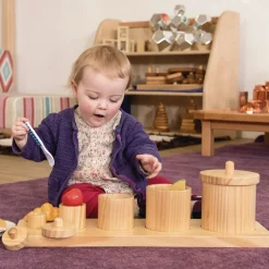 Wooden Toddler Sorting Pots - Set of 5 w/ tray