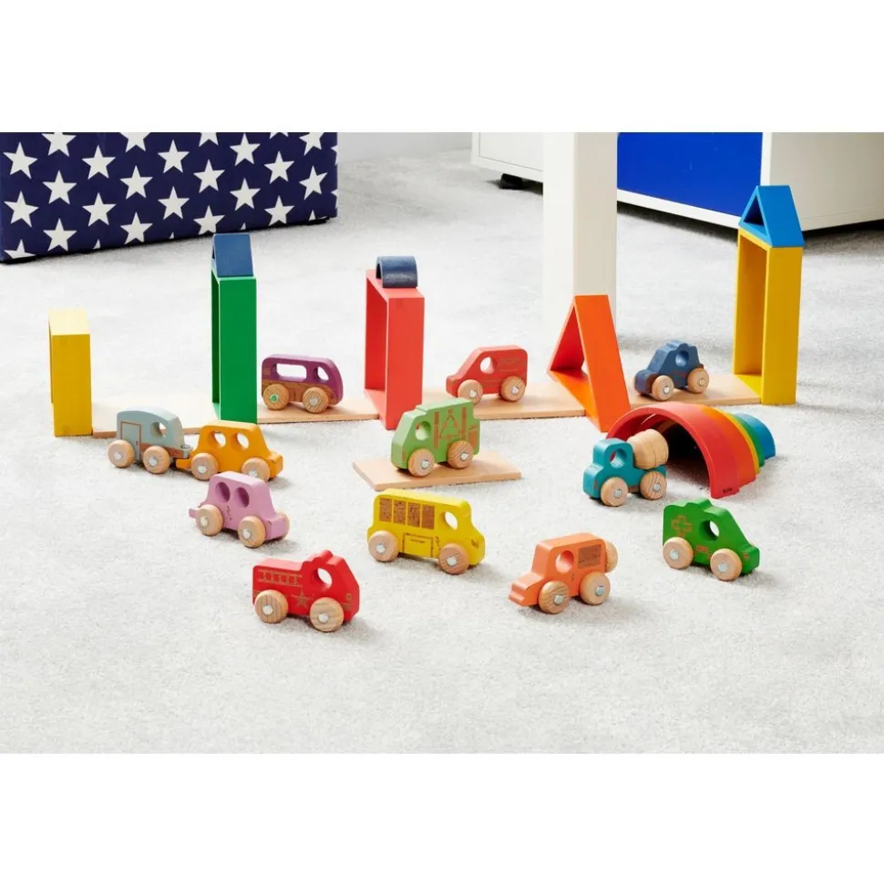 Wooden Vehicles, Set of 12 - Rainbow