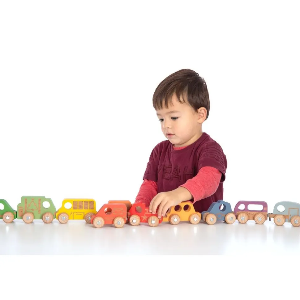 Wooden Vehicles, Set of 12 - Rainbow