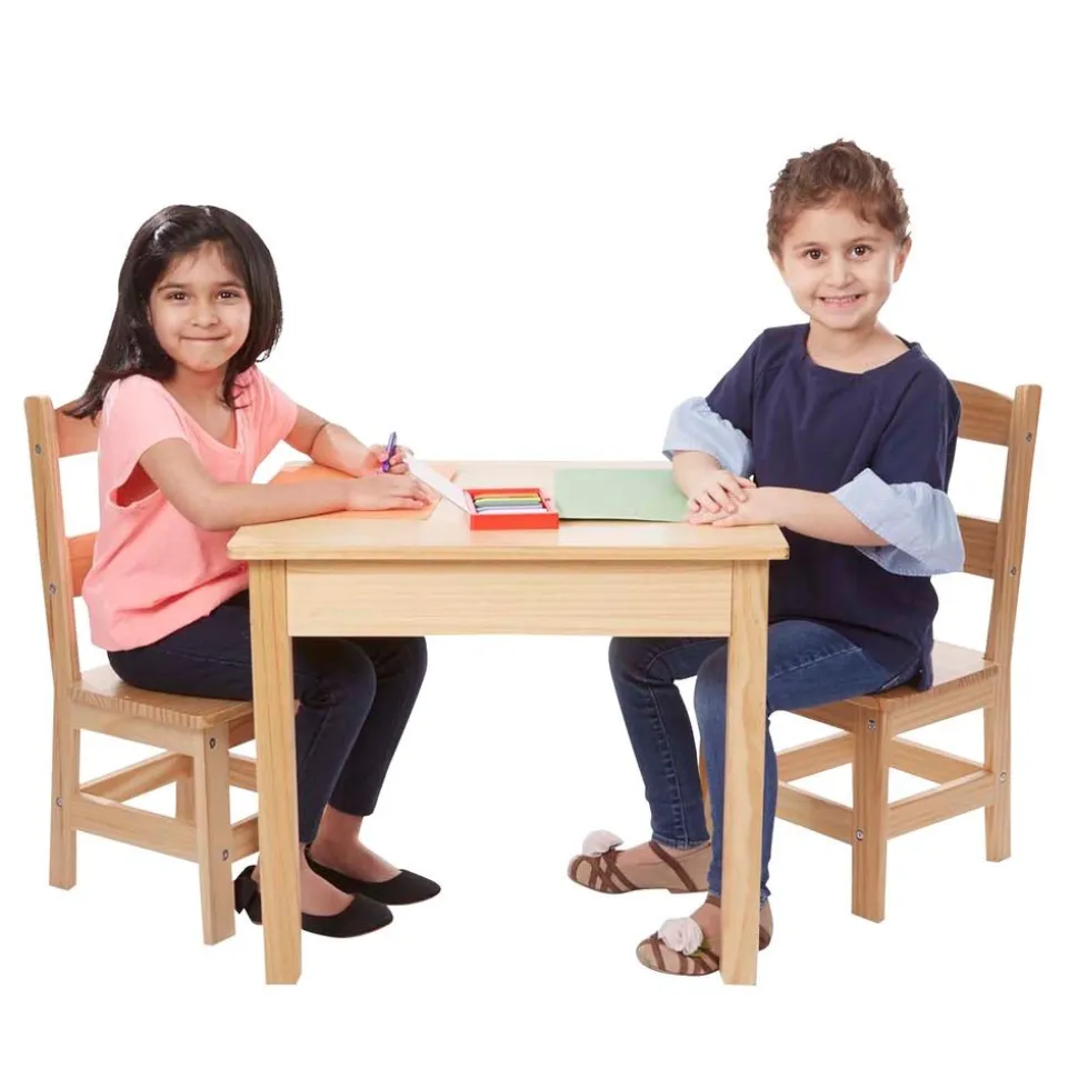 Wood Table and Chairs 3-Piece Set