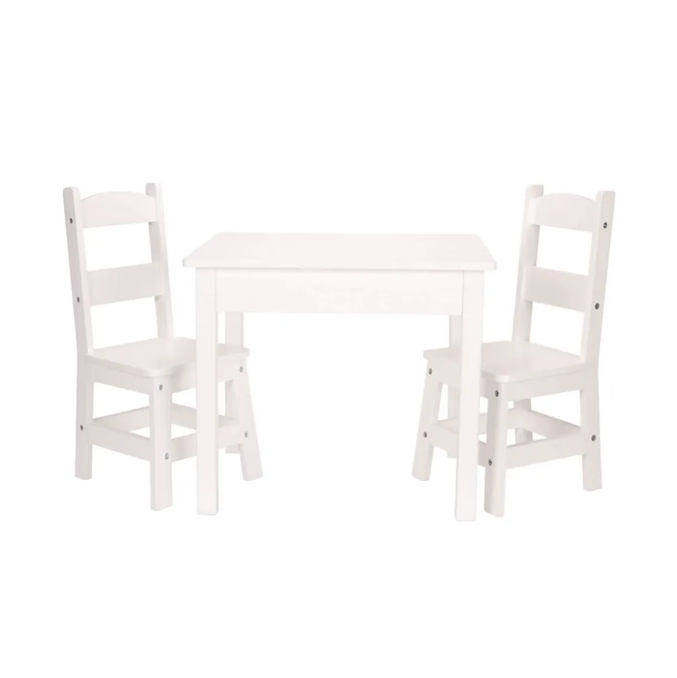 Wood Table and Chairs 3-Piece Set, White