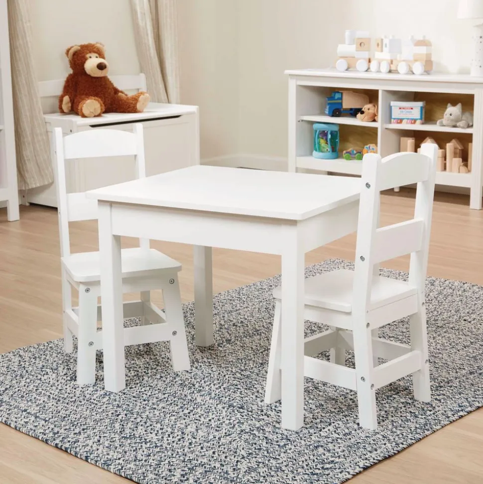 Wood Table and Chairs 3-Piece Set, White