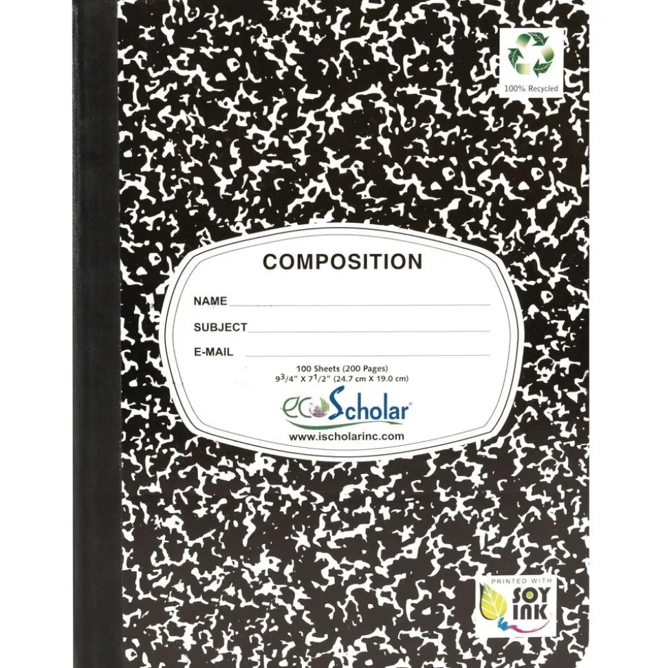 Writing Journal, 100 Sheets, Marble Black - Set of 12