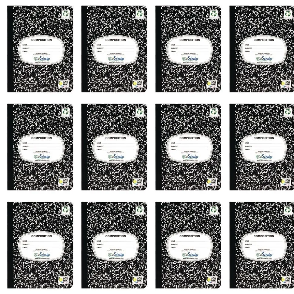 Writing Journal, 100 Sheets, Marble Black - Set of 12