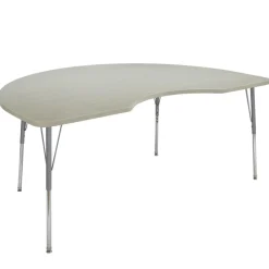 48" x 72" Kidney Activity Table with Adjustable Swivel Glide Legs - Sanddrift/Silver