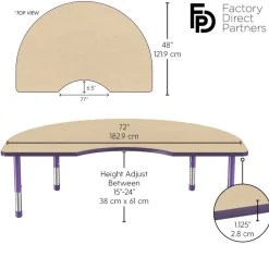 48" x 72" Kidney Activity Table with Adjustable Chunky Legs - Maple/Purple