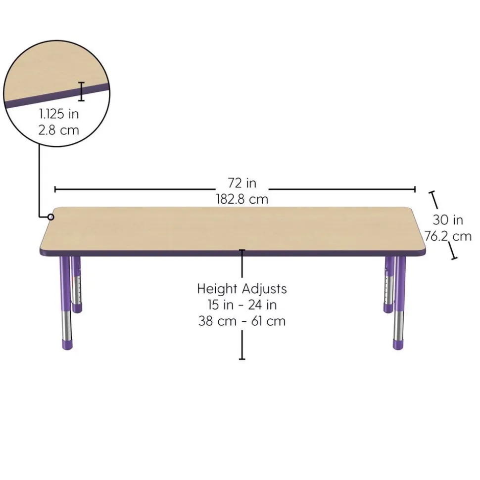 30" x 72" Rectangle Activity Table with Adjustable Chunky Legs - Maple/Purple