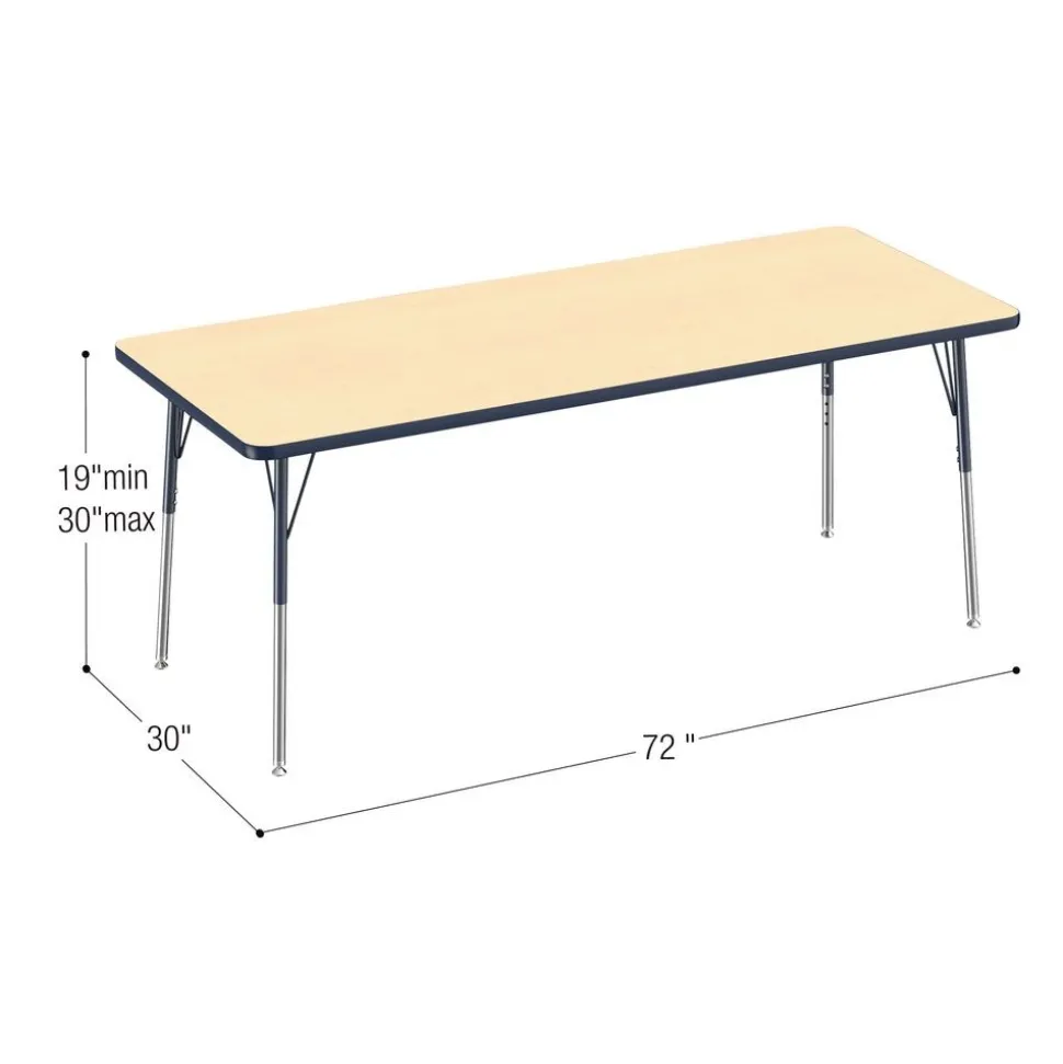 30" x 72" Rectangle Activity Table with Adjustable Swivel Glide Legs - Maple/Navy