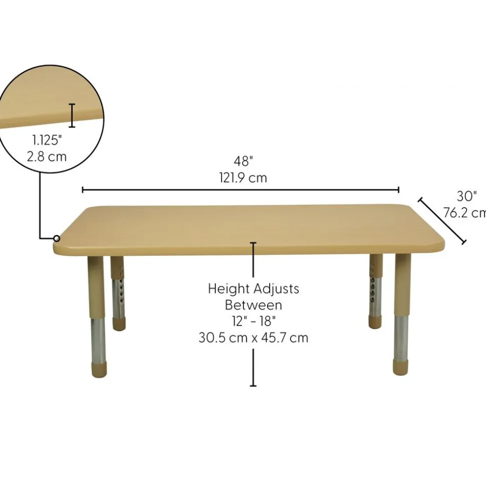 30" x 48" Rectangle Activity Table with Adjustable Tiny Tot Legs - Maple/Maple