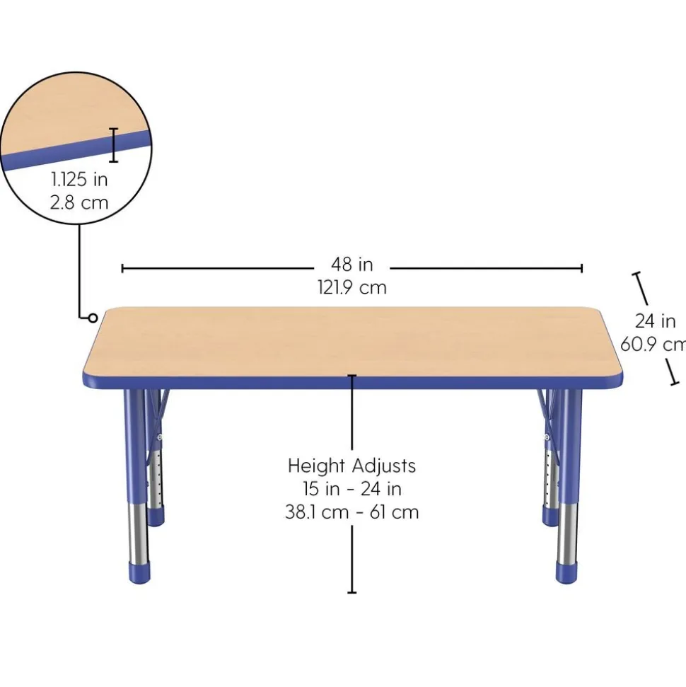 24" x 48" Rectangle Activity Table with Adjustable Chunky Legs - Maple/Blue