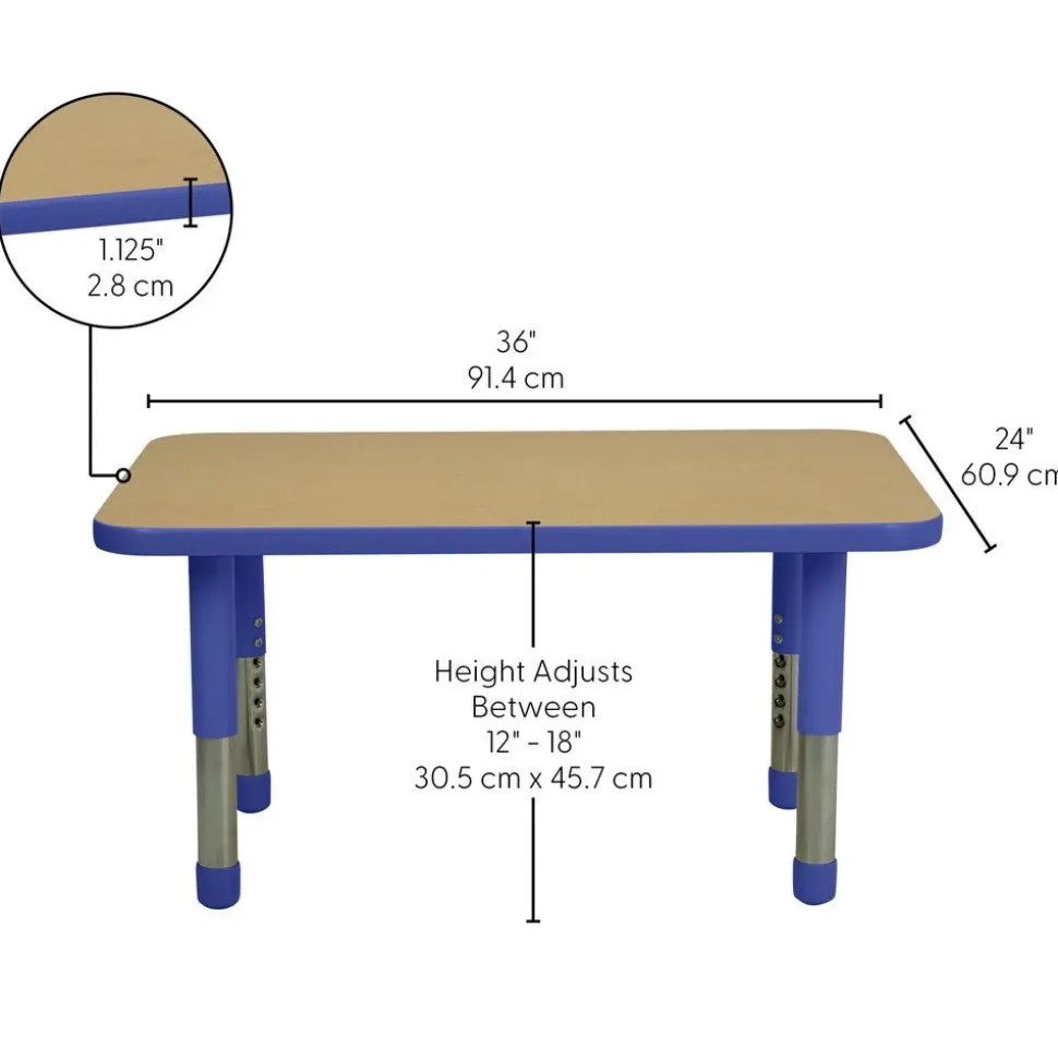 24" x 36" Rectangle Activity Table with Adjustable Tiny Tot Legs - Maple/Blue