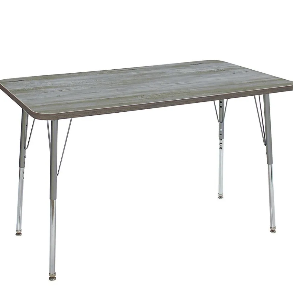 24" x 48" Rectangle Activity Table with Adjustable Swivel Glide Legs - Light Gray Wood/Silver