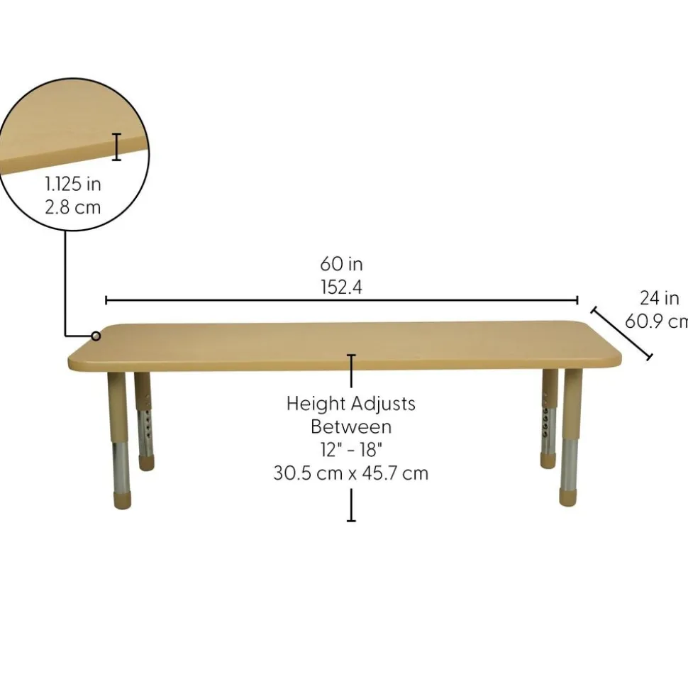 24" x 60" Rectangle Activity Table with Adjustable Tiny Tot Legs - Maple/Maple
