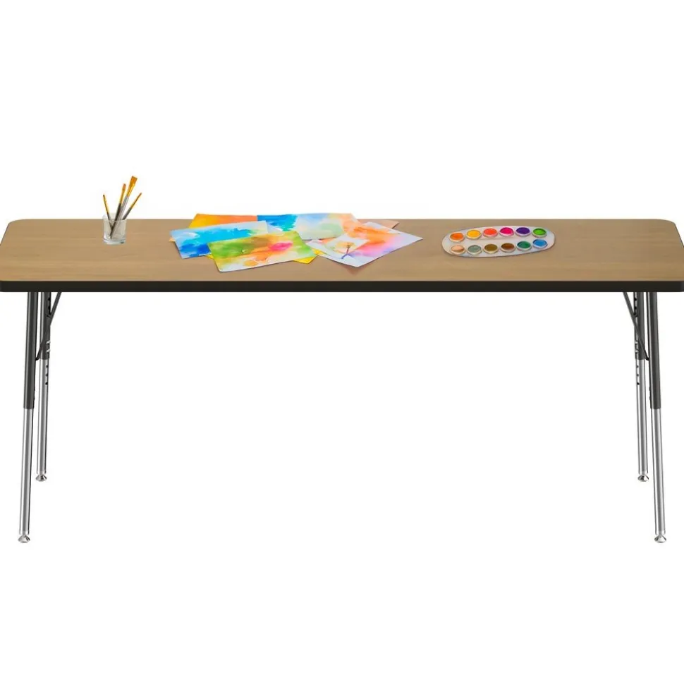 24" x 72" Rectangle Activity Table with Adjustable Swivel Glide Legs - Pasadena Oak/Black