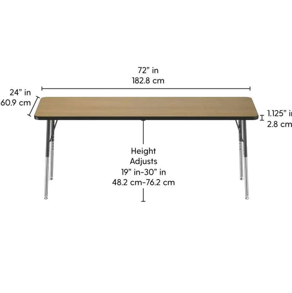 24" x 72" Rectangle Activity Table with Adjustable Swivel Glide Legs - Pasadena Oak/Black