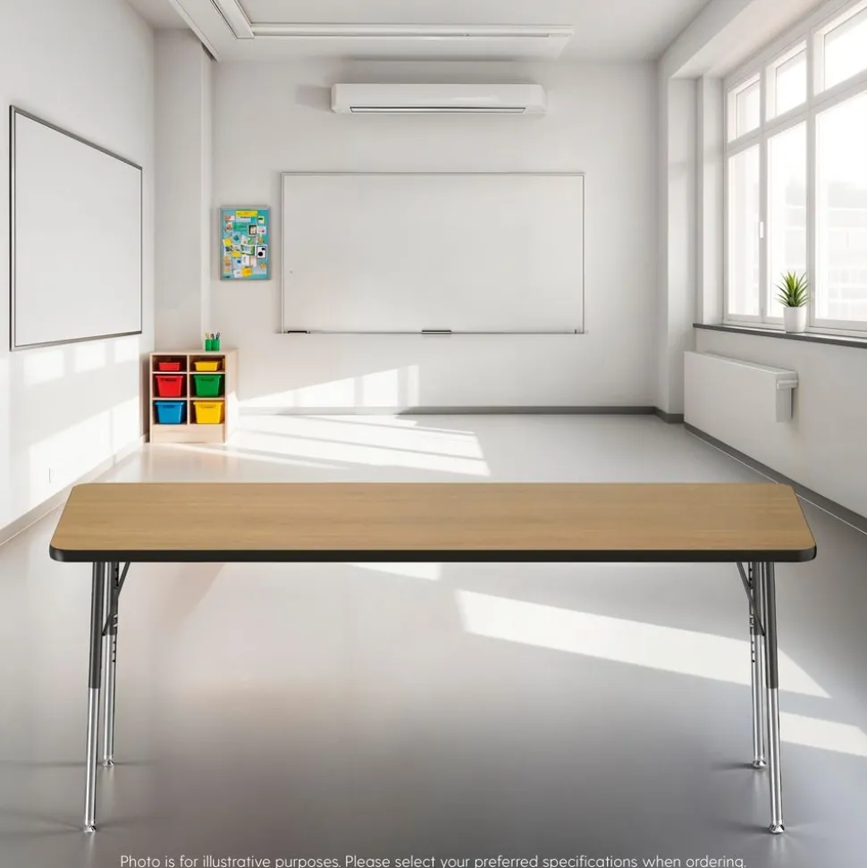 24" x 72" Rectangle Activity Table with Adjustable Swivel Glide Legs - Pasadena Oak/Black