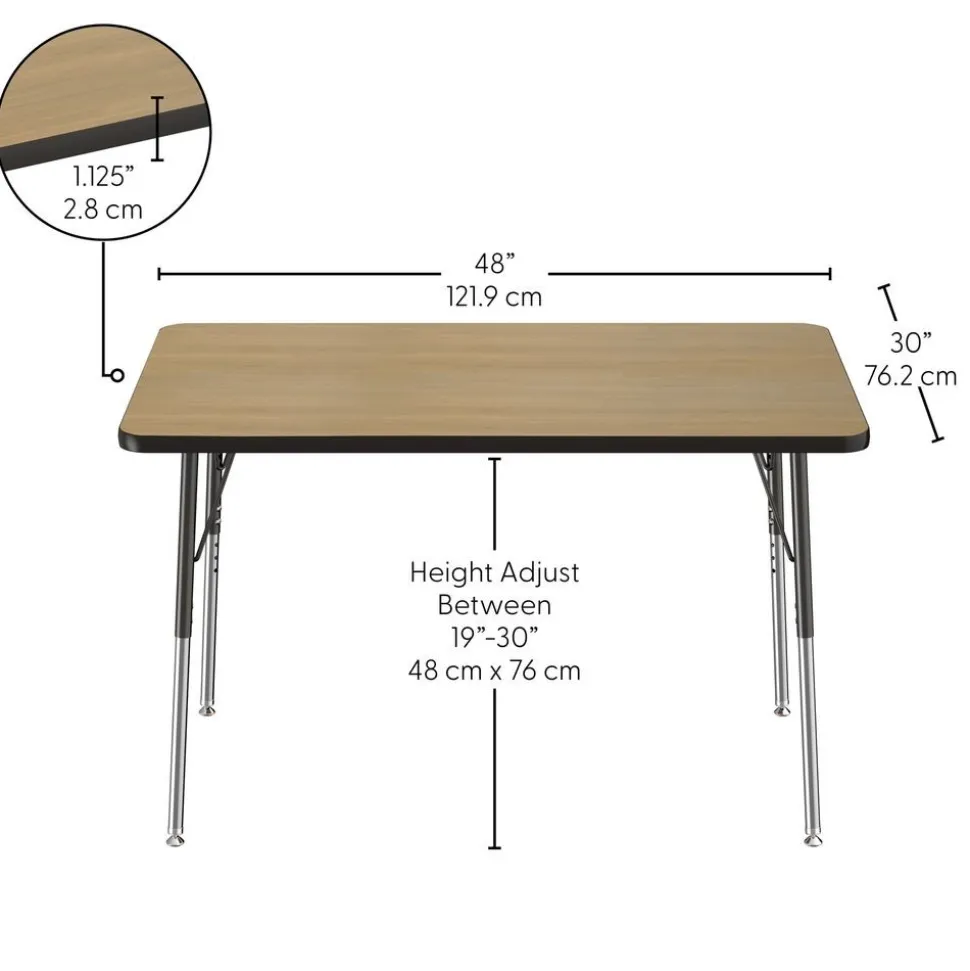 30" x 48" Rectangle Activity Table with Adjustable Swivel Glide Legs - Pasadena Oak/Black