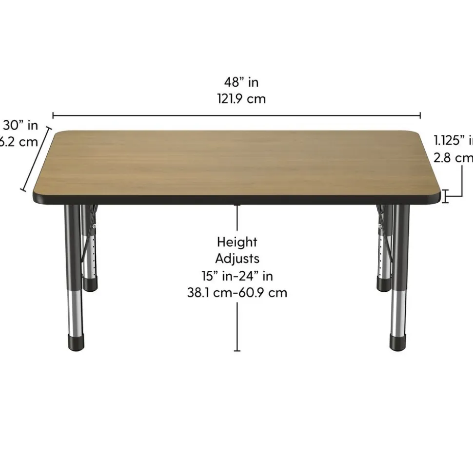 30" x 48" Rectangle Activity Table with Adjustable Chunky Legs - Pasadena Oak/Black