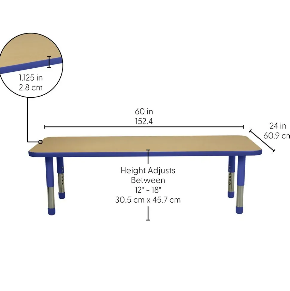24" x 60" Rectangle Activity Table with Adjustable Tiny Tot Legs - Maple/Blue