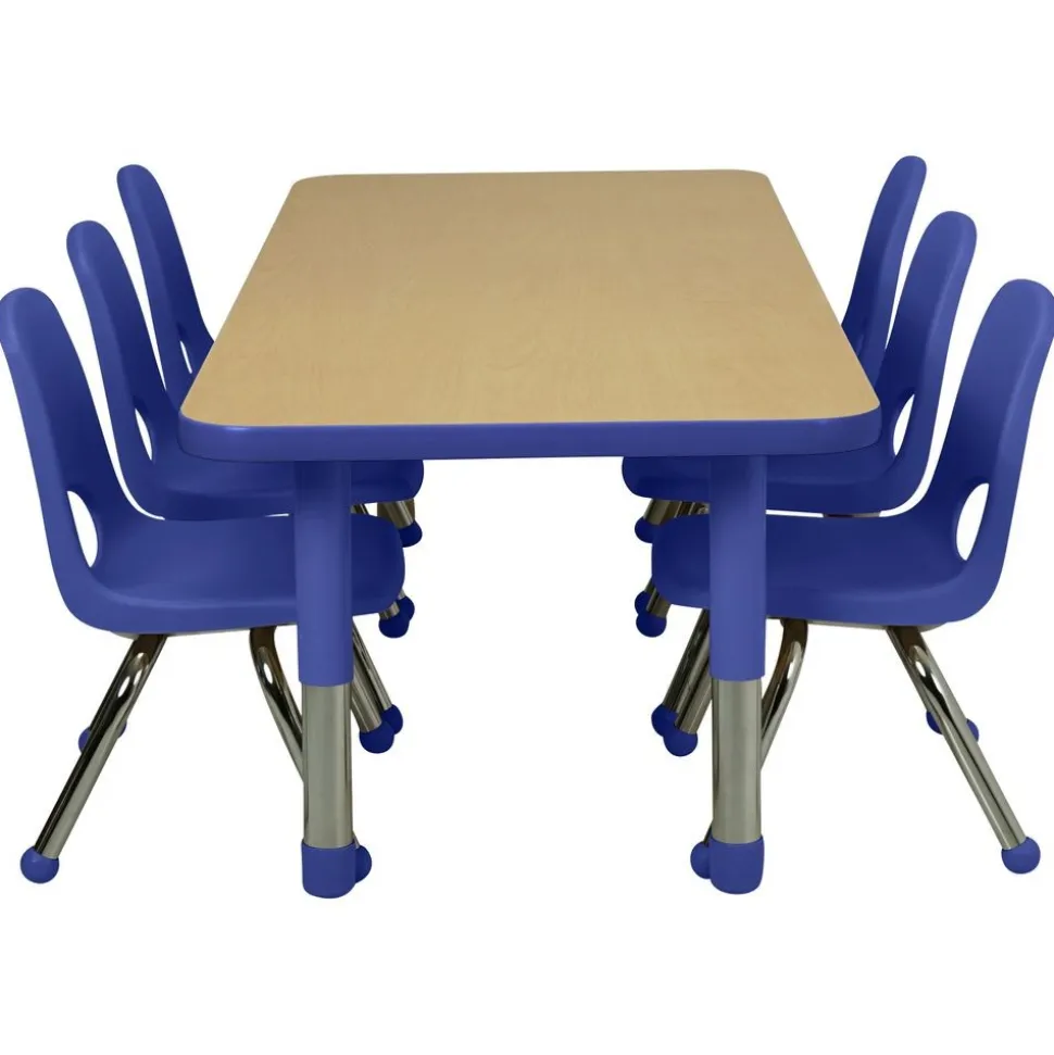 24" x 60" Rectangle Activity Table with Adjustable Tiny Tot Legs - Maple/Blue
