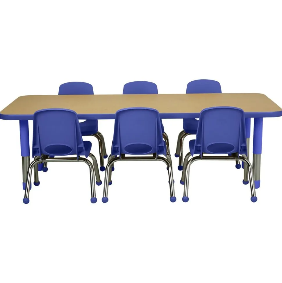 24" x 60" Rectangle Activity Table with Adjustable Tiny Tot Legs - Maple/Blue