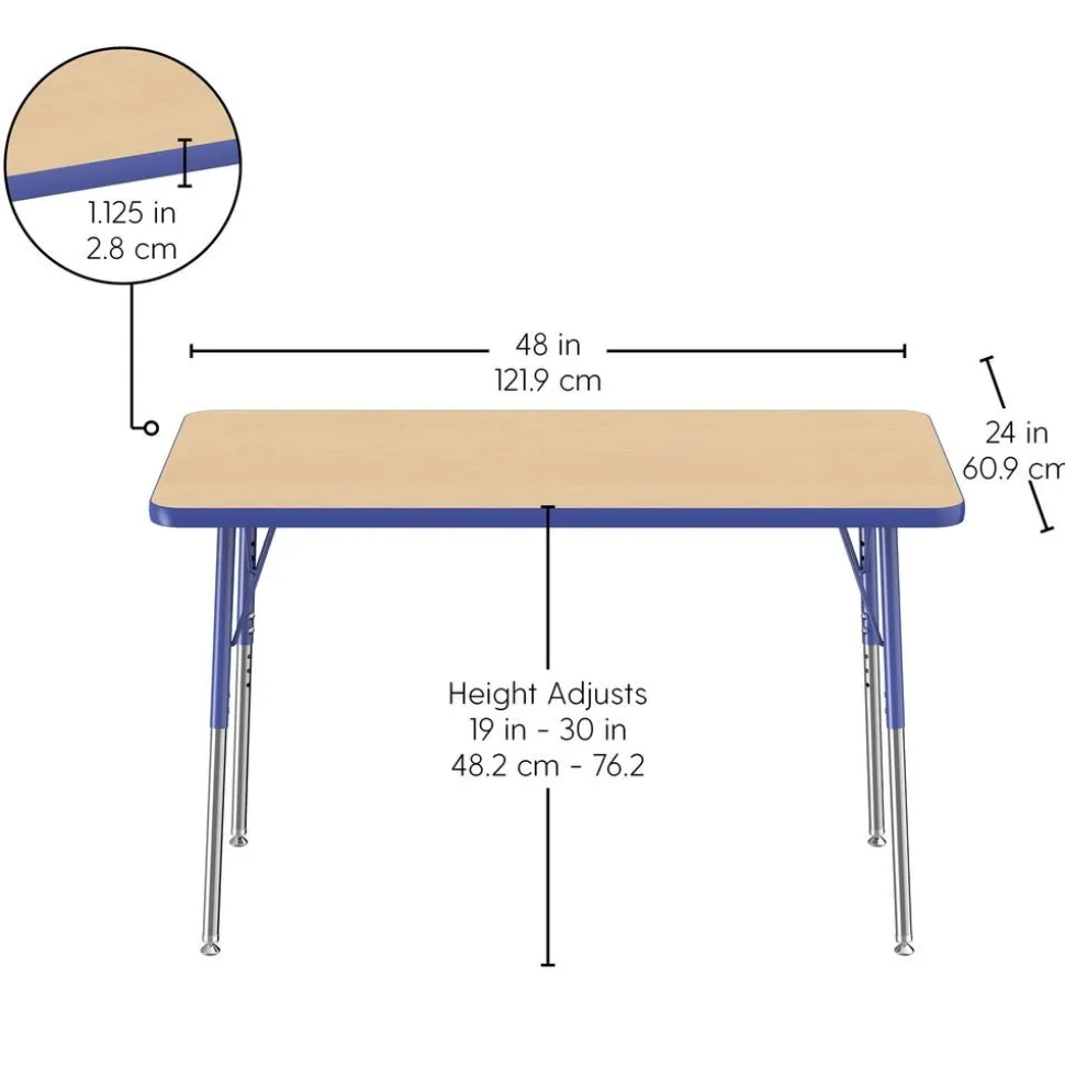 24" x 48" Rectangle Activity Table with Adjustable Swivel Glide Legs - Maple/Blue