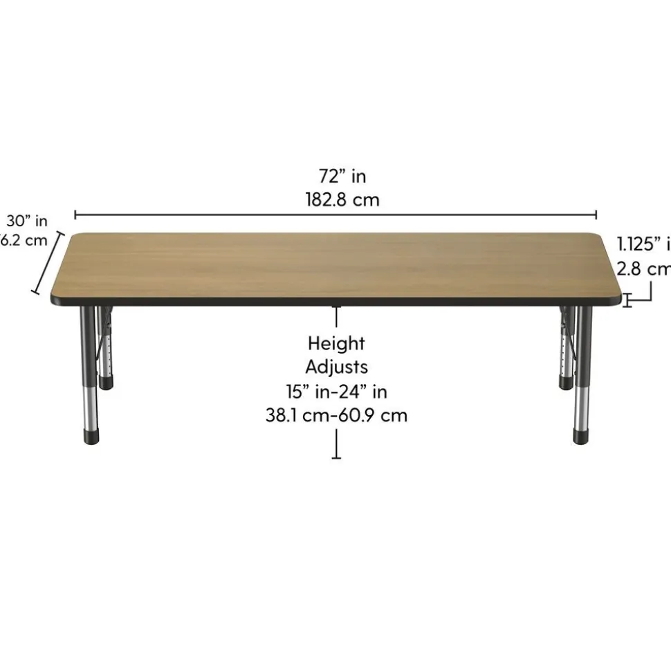 30" x 72" Rectangle Activity Table with Adjustable Chunky Legs - Pasadena Oak/Black