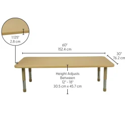 30" x 60" Rectangle Activity Table with Adjustable Tiny Tot Legs - Maple/Maple