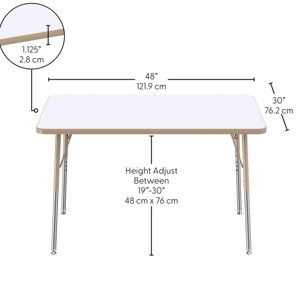 30" x 48" Rectangle Dry-Erase Activity Table with Adjustable Swivel Glide Legs - White/Maple