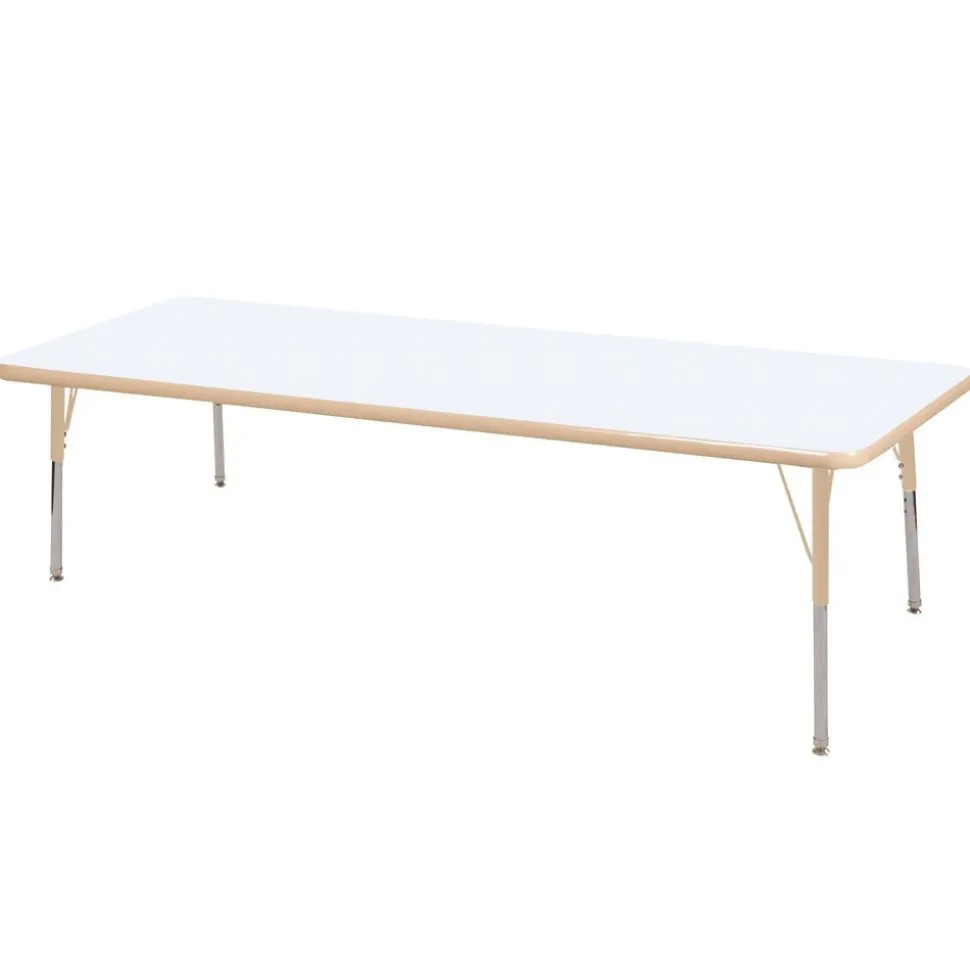 30" x 72" Rectangle Dry-Erase Activity Table with Adjustable Swivel Glide Legs - White/Maple