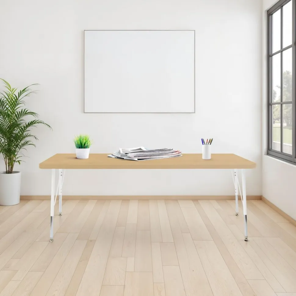30" x 72" Rectangle La Madera Activity Table with Standard Legs - Maple/White